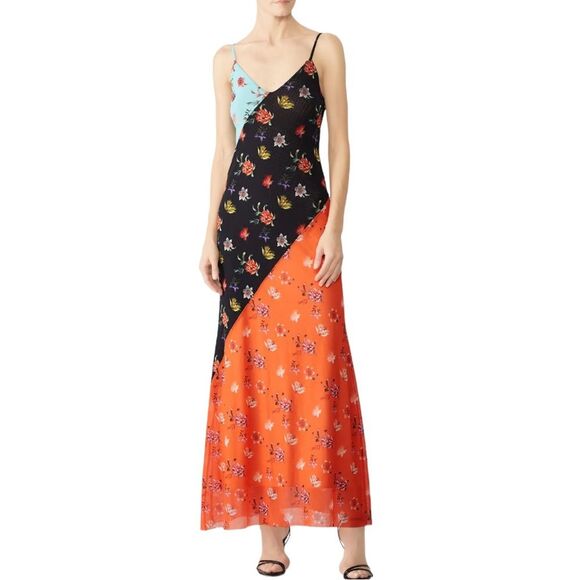 FUZZI Italy Mesh Floral Patchwork Maxi Slip Dress L Designer Boho Euro Summer - Picture 1 of 9
